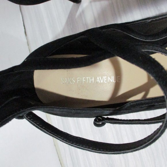SAKS FIFTH AVENUE 'BERNADET'  3.5" ANKLE STRAP HEELS! BLACK MICRO-SUEDE. - Picture 5 of 13